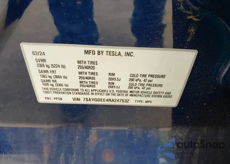 2024 Tesla Model Y Long Range Dual Motor All-Wheel Drive from USA, damaged, VIN 7SAYGDEE4RA247532